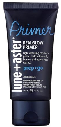 Lune+Aster RealGlow Primer - Sheer Primer For Glowy, Radiant Skin | Contains Vitamin E, Licorice Extract | For All Skin Types | Vegan & Gluten Free | Derm & Allergy Tested | Made in USA - 1.7 Fl. Oz