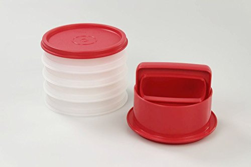 TUPPERWARE Küchenhelfer Hamburger-Maker Former Presse erdbeerrot + Behälter (4)