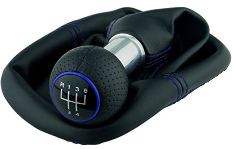 L & P Car Design L&P A254-11 Schaltsack Schaltmanschette Schwarz Naht Blau Schaltknauf perforiert PU Leder 5 Gang 12mm kompatibel mit VW Golf 4 IV Knauf Plug Play Ersatzteil für 1J0711113