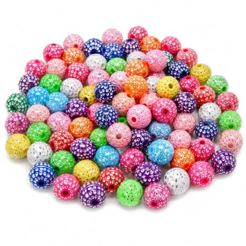 Perlin - 400stk Kunststoffperlen mit Strasssteine Luxus Bunt Acrylperlen 5mm Rund Plastik Perlen für Kinderschmuck Bastelzubehör Schmuck Selber Machen R231 x2