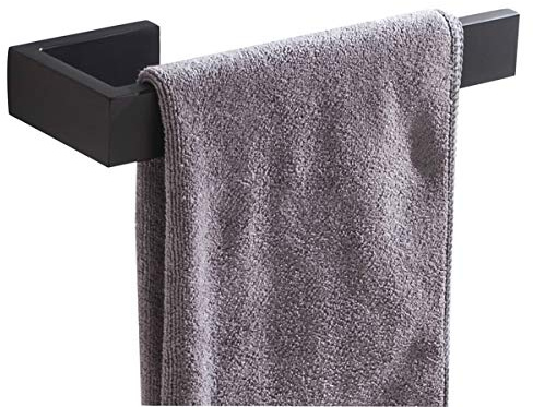 Flybath Handtuchhalter Wand Bad Küche 304 Edelstahl Schwarz Matt 21 cm | Rostschutz, Robust, Badezimmer Handtuchstange Modern, Eckig Klein Offener Handtuchring Zum Bohren Wandmontage