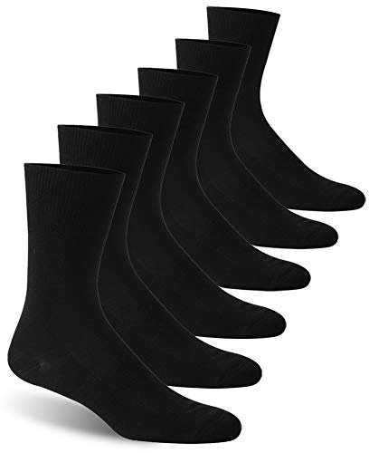 Facool Non Elastic Diabetic Socks, Men's Women's Moisture Wicking Non Blister Crew Cushioned Non Binding Cotton Socks, 6 Pairs Black X-Large