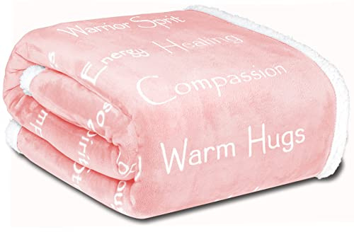 Compassion Blanket - Strength Courage Super Warm Hugs, Get Well Gift Blanket Plush Healing Thoughts Positive Energy Love & Hope, Cancer Support Gift for Women 50 x 65 (Pink, One Size)