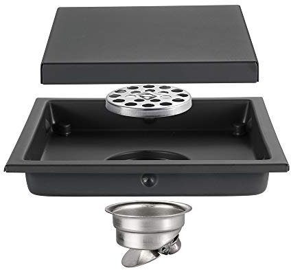 Siphon de Sol Noir Caché Drain de Plancher Carrée Acier Inoxydable Caniveau de Douche Anti-Odeur Drain De Douche pour WC Salle de Bain Cuisine, 6 Pouces