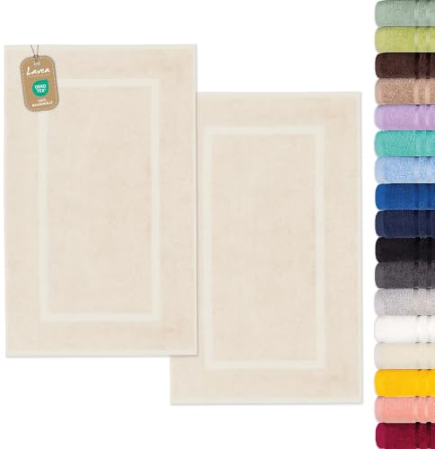Lavea® 2er Set Badematte 50x80 cm – Creme | Badezimmerteppich 100% Baumwolle, 800 g/m², saugstark, waschbarer Badteppich, Badvorleger – Frottierserie Elena