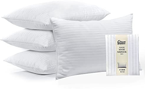 Orison Sapphire® Pillow Protectors 4 Pack | 100% Microfiber Ultra Soft Satin Stripe Pillow Cases | Anti Allergy & Anti Dust Mite, Breathable & Zipped White Pillow Covers | UK Standard Size 48x74 CM