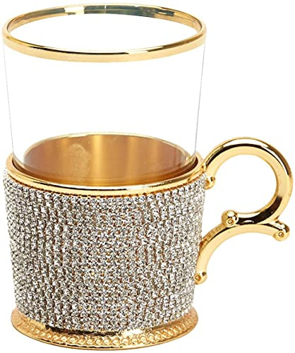 DEMMEX Handmade Rhinestone Crystal Decorated Fancy Coffee Tea Beverage Glasses Cups with Holders, 7 Ounces (1)