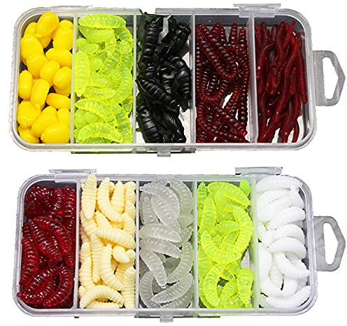 225 Stück Wurm Fischen Angel Köder Box Set Künstlicher Wurm Weichem Kunststoff Angelköder Künstliche Köder Würmer Fisch Bekämpfen Spielzeug Carry Stone für Süßwasser Salzwasser Fischen