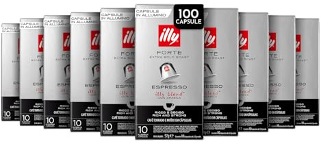 illy Coffee Nespresso Compatible Capsules, Forte, Aluminium Coffee Capsules, Bulk Pack of 100