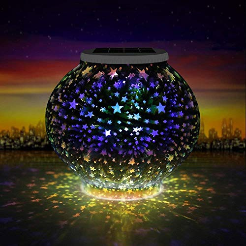 Solar Outdoor Table Lamp, Solar Powered Mosaic Glass Ball Garden Lights Waterproof Color Changing Mood Night Lights (Star)