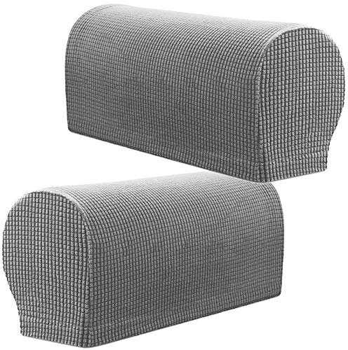 PBIEHSR Arm Rest Covers, Stretch Armchair Couch Armrest Chair Covers for Furniture Protector, Anti-Slip Sofa Chair Arm Caps Spandex Polyester Slipcovers, Set of 2 (Silver Gray)