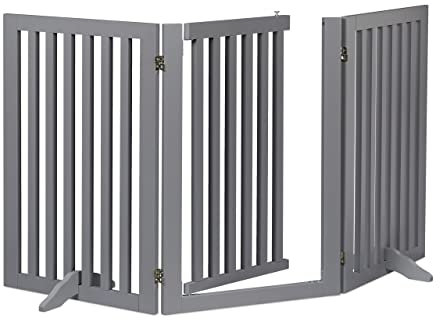 Relaxdays Absperrgitter, HxB: 70 x 154 cm, faltbar, mit Tür & Füßen, freistehendes Hunde Schutzgitter, Türgitter, grau