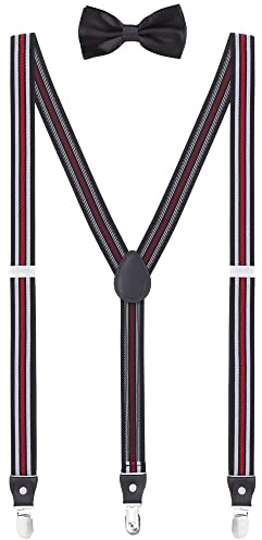 WANYING Herren Jugendliche 2,5cm Y-Form 3 Clips Hosenträger & Fliege 2 in 1 Set Casual Business Party Hochzeit Gestreift