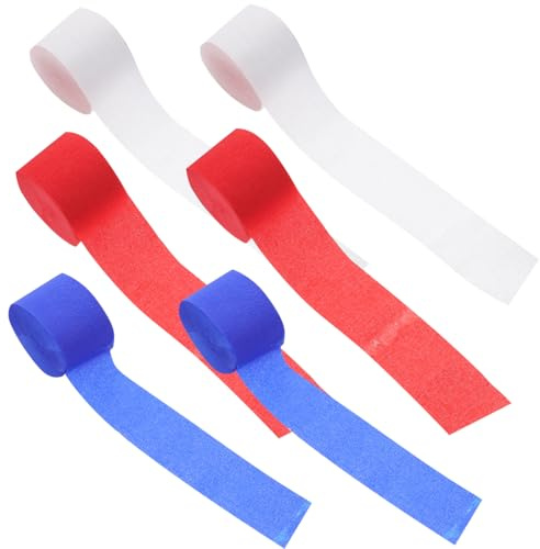 Operitacx Krepppapier 6 Rollen Buntes Papier 2500X4.5 cm Luftschlangen Rot Weiß Königsblau Partydeko Für Geburtstag Hochzeit Babyparty