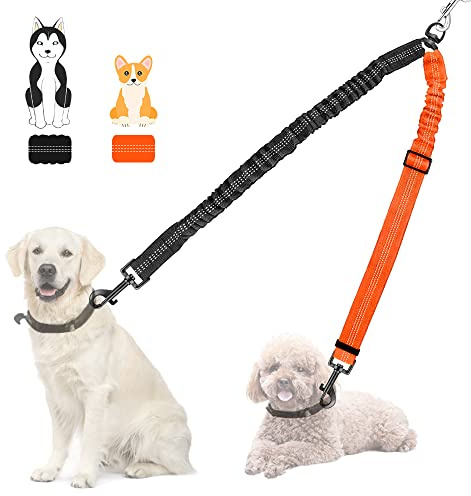 Nasjac Acoplador de Correa Doble para Perro, sin enredos, Correa Dividida para Caminar, 2 Perros de Mascotas, Ajustable Reflectante de Seguridad Que Absorbe los Golpes, Divisor de Cables elásticos