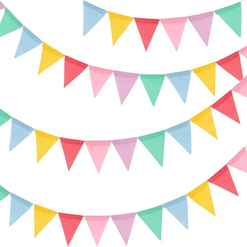G2PLUS 12m Wimpelkette Outdoor Pastell: 3 Stück Wimpel Girlande Wetterfest, 36pcs Garten Deko Girlande Bunt für Fasching, Hochzeit Geburtstag Party Festival Dekoration