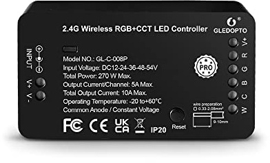 GLEDOPTO RGBCCT LED Controller ZIGBEE3.0+2.4G DC12-24-54V Sprach APP Steuerung/RF Fernbedienung Kompatibel mit Hu/e SmarThings, Alexa und Tuya