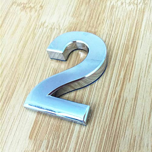 3D Self Adhesive House Plaque Numbers 5cm 0-9 Letters A-Z Dash Sign Door Plate Modern Silver Number Hotel Address Digits 3M Sticker ABS Electroplating, for Apartment Mailbox Indoor (2)