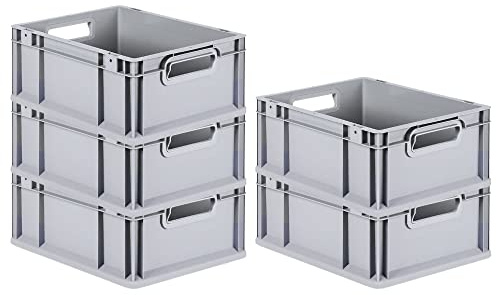 PROREGAL SuperSparSet 5x Eurobox NextGen Economy | Griffe offen |HxBxT 17x30x40cm | 16 Liter | Eurobehälter, Transportbox, Transportbehälter, Stapelbehälter
