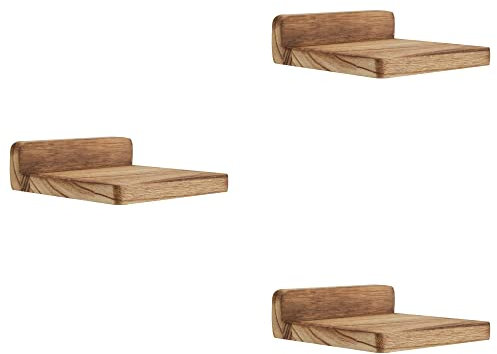 PHOENANCEE 12.7x12.7x4cm, Wooden Square Floating Shelves, Compact Style Mini Wall Shelf for Small Objects, Hanging Wall Shelf Decoration for Bedroom, Living Room, Set of 3(Carbonized Black)