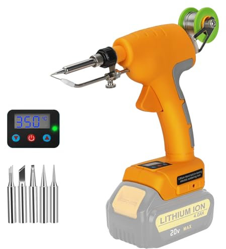 YEX-BUR Cordless Soldering Iron for Dewalt 18V Battery, 75W Digital Temperature 200-460℃ Soldering Gun with 50g 0.04 Solder Wire, 5 Tips for Welding Circuit Board, Home DIY