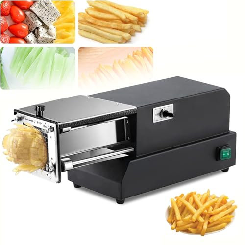 DDZJTPP Electric French Fry Cutter, French Fry Cutter Stainless Steel with Blade, Vegetable Cutter, Professional Commercial and Household Potato Slicer, Use for Potatoes, Carrots, Apples,Black-8mm