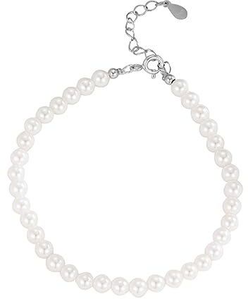 Hmzidz Armband Damen Elegant mit Perlen,Armkettchen Mädchen in 925 Sterling Silber,Dünne Perlenarmbänder Damen,Weiß Perlenarmband Silber Modeschmuck für Freundin und Mutter,Verstellbares