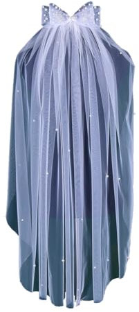 Wisafory Brautschleier mit Schleife Perlen Hochzeit Braut Schleier Kurz Hochzeitsschleier mit Haarkamm Doppellagiger Elegante Tüll Haarschleife Perlenschleier Haarschmuck 100 * 160cm Weiß
