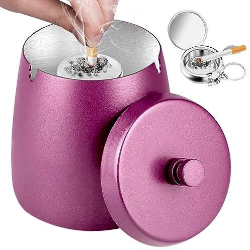 Aschenbecher mit Deckel – Aschenbecher für Zigarettenraucher, großer Aschenbecher für Zuhause mit tragbarem, kleinem Aschenbecher für drinnen und draußen, winddichter Metallaschenbecher mit Abdeckung,