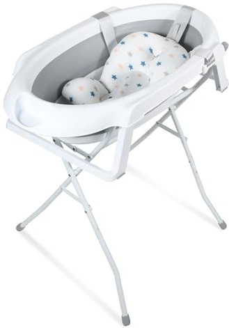 Bañera plegable Eulenke para bebés con soporte y termómetro integrado - Bañera antideslizante portátil para recién nacidos hasta 3 meses - Cojín de apoyo incluido