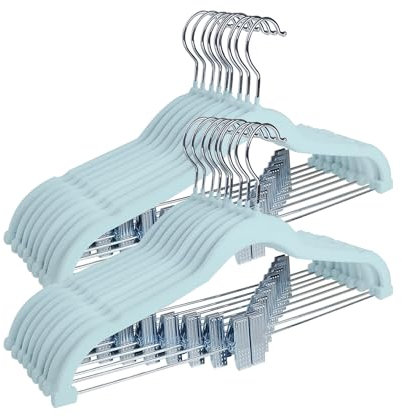 ManGotree Hosenbügel mit beweglichen Klammern, rutschfeste Samtkleiderbügel, platzsparende Rockbügel für Hemden, Hosen, Kleider, Röcke, Mäntel (18 Pack, Blau)