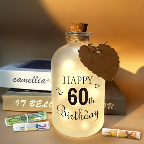 BARVERE LED Flaschenlicht, Geschenke 60 Geburtstag Frauen, LED Beleuchtung Beleuchtete Dekoflasche, Geschenk zum Geburtstag für Frau