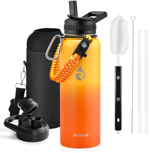 RAYMYLO 1.2L Insulated Water Bottle, Triple Wall Vacuum Stainless Steel | Leak Proof Metal Water Flask Jug with Straw & Spout Lids for Sports and Travel, BPA-Free,Cold for 36 Hrs, Hot for 18 Hrs