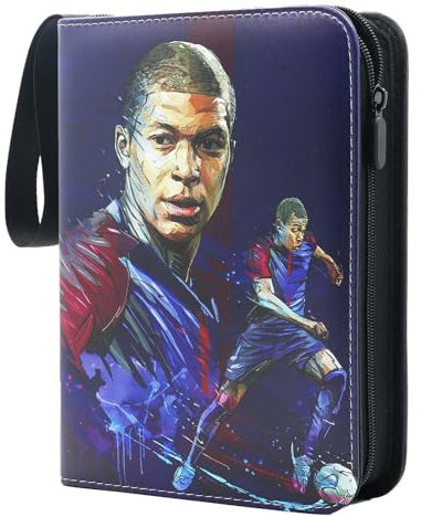 Oirigaga Football Trading Card Album, 4 Pockets Football Cards Scrapbook with 50 Removable Sleeves for 400 Cards, Km10 Dark Blue, Fussball Sammelkarten Album A4, Football trading card album