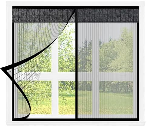 Fliegennetz Fenster Magnet,Insektenschutz nsektenschutzgitter,Fenster Fliegengitter Fenster ohne Bohren,Vollmagnetisch, Schließt Automatisch für Alle Arten von Fenstern (100x120cm, Schwarz)