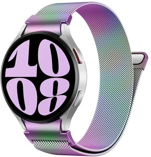 PIOWNN Metall Armband Kompatibel mit Samsung Galaxy Watch 7 6 5 4 Armband | Ein-Klick-Verbindung Loop Magnetisches Band, Starker Magnet‑Verschluss, für Galaxy 6 Classic/5 Prom/4 Classic/FE, Bunt