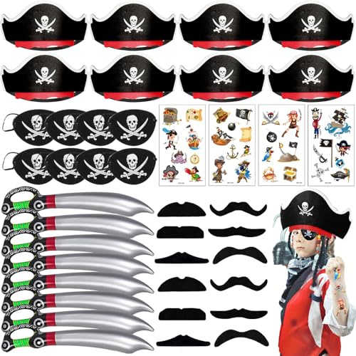 AUNGCSHE 40 Pcs Piraten Deko Kindergeburtstag, Piraten Kindergeburtstag, Piratenkostüm Kinder, Piraten Deko Karneval, Halloween fur 5 6 7 8 9 Jahr Junge Mädchen Kostümparty