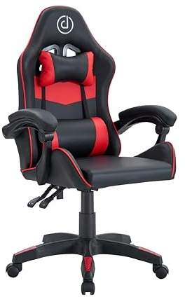 DUPI Silla Gaming Ergonómica de Polipiel, Giratorio 360º, Respaldo Regulable, Cojín Reposacabezas, Reposabrazos Acolchados y Cojín Lumbar. (Rojo)