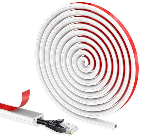 Zocipro Trunking for Electric Cables 14x10mm, Mini Semi-circular Side Opening Trunking 3M, Self Adhesive Tape Cable Duct to Hide 1 Wire, Flexible Cord Cover for Wires on Wall Floor (White)