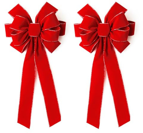 champracer Weihnachtsschleifen Samtschleife, Geschenkschleife, Rote KräNze Schleifen, Rote Schleifen Weihnachtsbaum, für Weihnachten Geburtstag Hochzeit Geschenke TüTen ZuckertüTen (2 Stück)