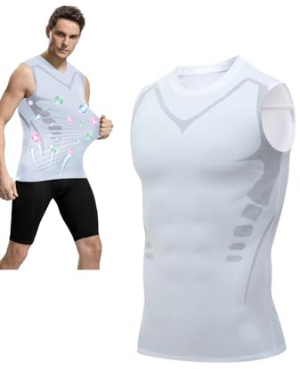 SHEKINI 2025 jonisk undertröja herr, kompression, elastisk tanktopp, ärmlös skjorta, kroppsformare, Vit, XXL