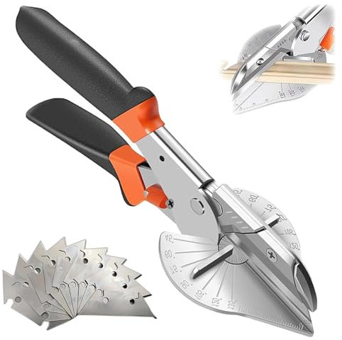 Tkxjry Forbici ad Angolo Multifunzione 45-135°,Taglierina Angolare,Forbici per Mitra Regolabile,forbici angolari per tagliare legno tenero, plastica, PVC e altro ancora, tra cui 10 lame di ricambio