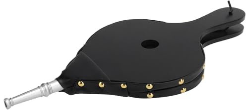 Eujgoov Manueller Kaminbalg, Handbalg aus Holz, PU-Leder, Luftgebläse für Outdoor, Camping, Grill, Kamin, Feuerwerkzeuge (Silberrohr)