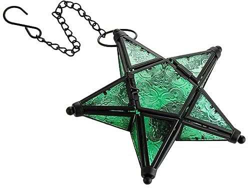 ABOOFAN Fünfzackigen Stern Form Glas Eisen Kerzenständer Hängend Tee Licht Halter Für Innen Und Außen Dekoration Im Vintage Stil Mit Farbglas Und Metallrahmen
