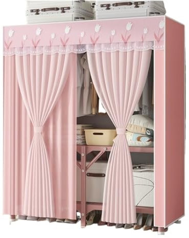 MEIZHITU Wardrobe Closet Schrank Zusammenklappbarer Kleiderschrank Mit Stabilen Kleiderschränken Aus Vliesstoff for Aufhängen Von Kleidung Closet Aufbewahrungsschrank(Pink,150x45x170cm)