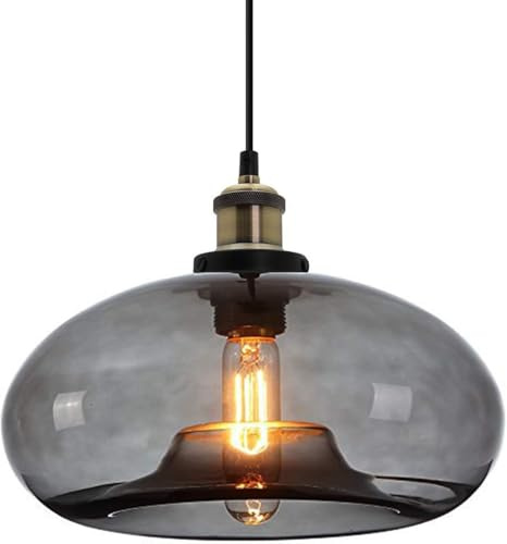 ZTTECH 28 cm Rauchgraues Glas Pendelleuchte im Industriellen Vintage-Design Geeignet für Kücheninseln, Schlafzimmer Esszimmer Höhenverstellbar E27 Glühbirnen Kompatibel (Rauchgrau)