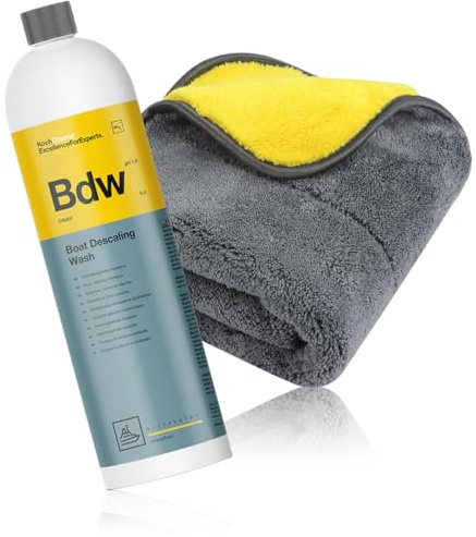 wortek Boot-Reinigungsset Koch Chemie Boat Descaling Wash 1L Bdw Shampoo inkl Microfaser Trockentuch Yachtreiniger Schiffsrumpfreiniger Schiffsreiniger Bootsrumpfreiniger