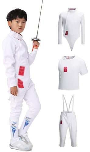 SATRJT 350N Fechtuniformanzug (Sets Aus Hose/Jacke/Weste) Fecht-Trainingsgerät Jacke Weste Hose Sets Fechttrainings-Schutzanzug für Folien-Degensäbel(White(Left),#52)