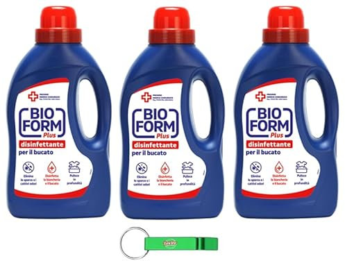 Bioform Plus Igiene - Detergente higiénico para la ropa (3 unidades, líquido para lavadora, elimina la suciedad y los malos olores, 1300 ml, incluye llavero Beni Culinari gratuito)