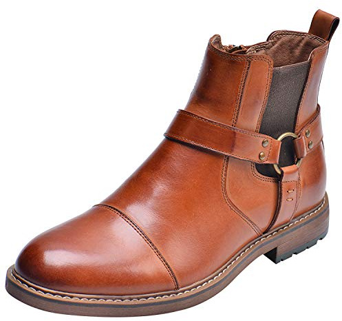 rismart Men's Leather Ankle Chelsea Boots Toe Cap Zip Stylish Booties SN01910(Tan,12 UK)